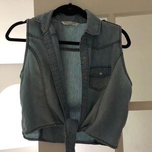 Tie front light denim vest